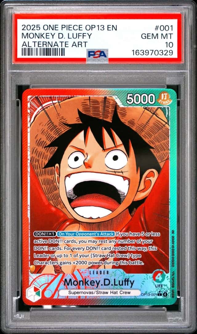 2025 ONE PIECE OP13-CARRYING ON HIS WILL ALTERNATE ART MONKEY D. LUFFY PSA 10