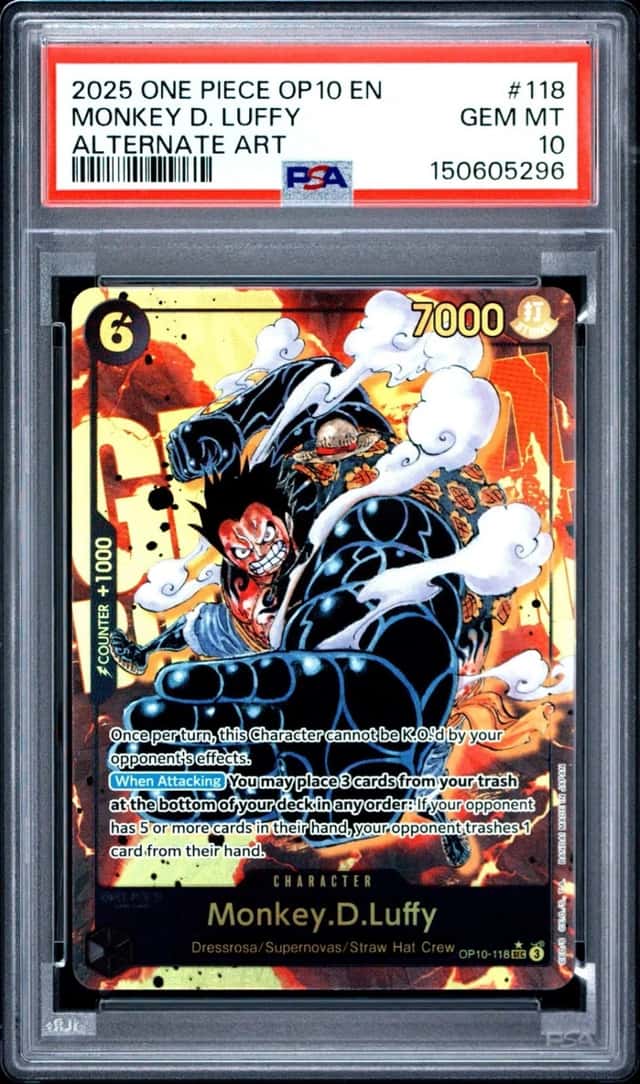 ONE PIECE MONKEY D. LUFFY 2025 OP10-ROYAL BLOOD #118 ALT ART PSA 10