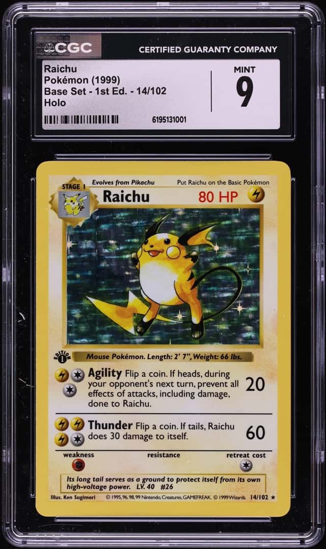 1999 Pokemon Base Set Shadowless 1st Edition Holo Raichu #14 CGC 9 MINT