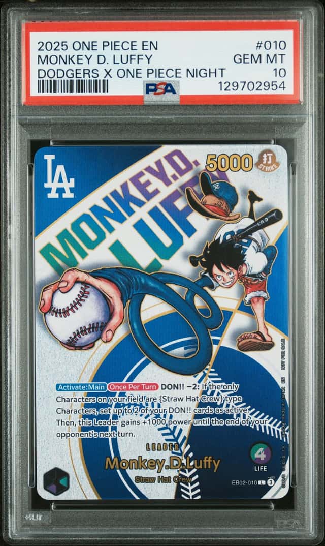 2025 One Piece Promo Dodgers Leader Monkey D. Luffy #EB02-010 PSA 10 GEM MINT