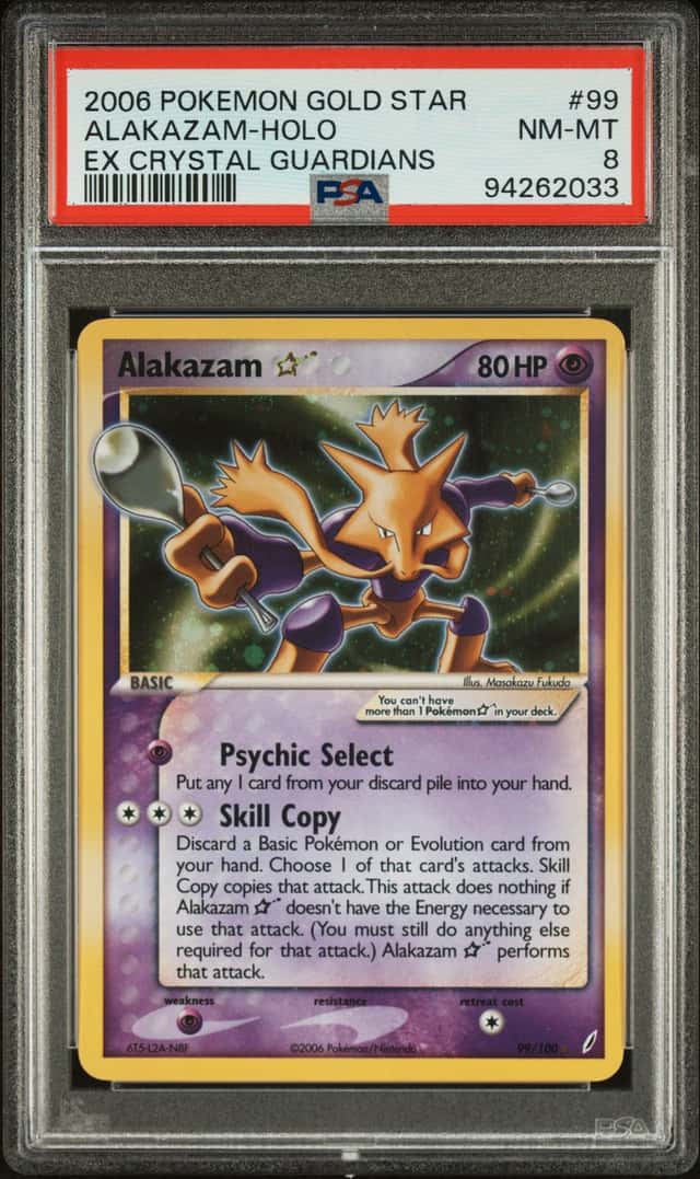 2006 Pokemon EX Crystal Guardians Holo Alakazam Gold Star #99 PSA 8 NM-MT