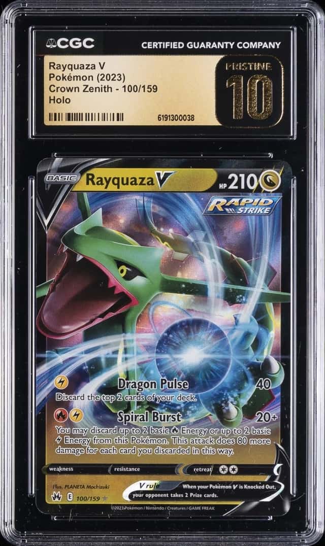 2023 POKÉMON CROWN ZENITH HOLO #100/159 RAYQUAZA V CGC 10 PRISTINE
