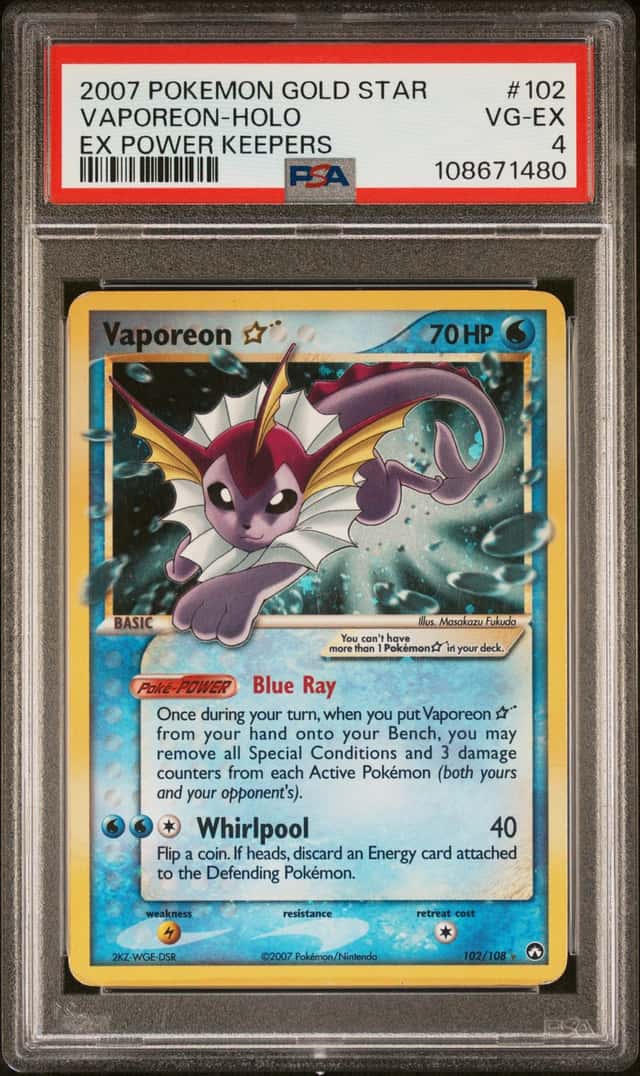 Pokemon Vaporeon Gold Star Holo Power Keepers 102/108 PSA 4