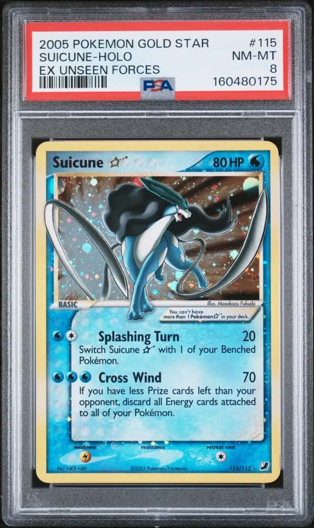 Pokemon Suicune Gold Star Holo EX Unseen Forces 115/115 PSA 8