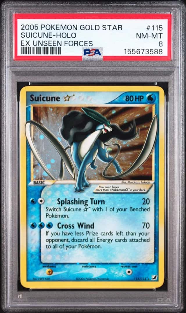 Pokemon Suicune Gold Star Holo EX Unseen Forces 115/115 PSA 8