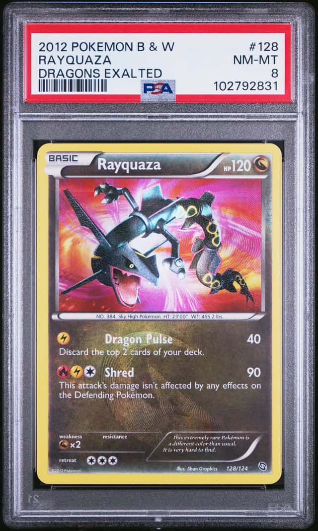 Pokemon Rayquaza Dragons Exalted Holo Secret Rare 128/124 PSA 8