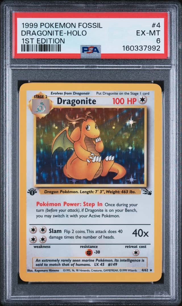 1999 POKEMON FOSSIL 1ST EDITION #4 DRAGONITE-HOLO PSA 6