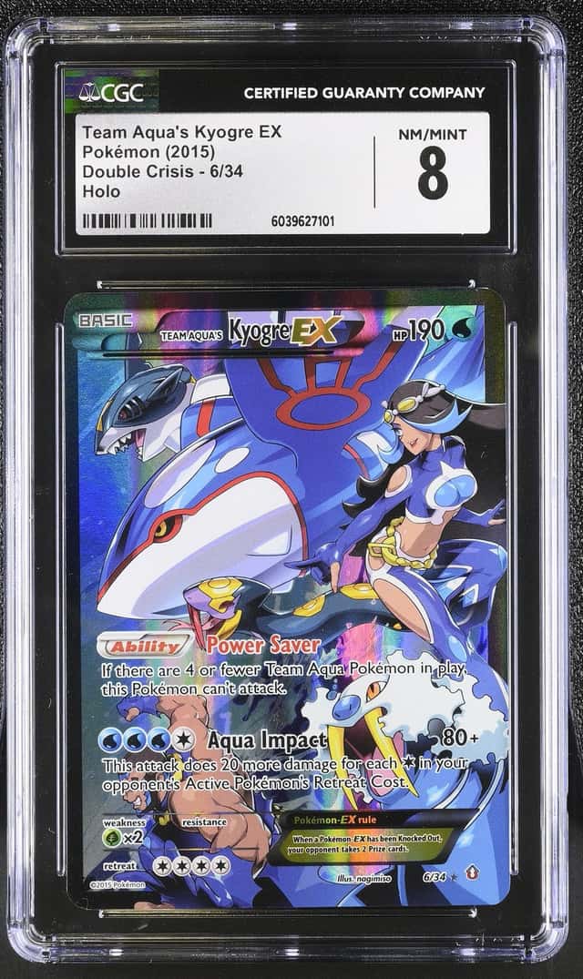 Pokémon Team Aqua's Kyogre EX 2015 Double Crisis 6/34 Holo PSA 8