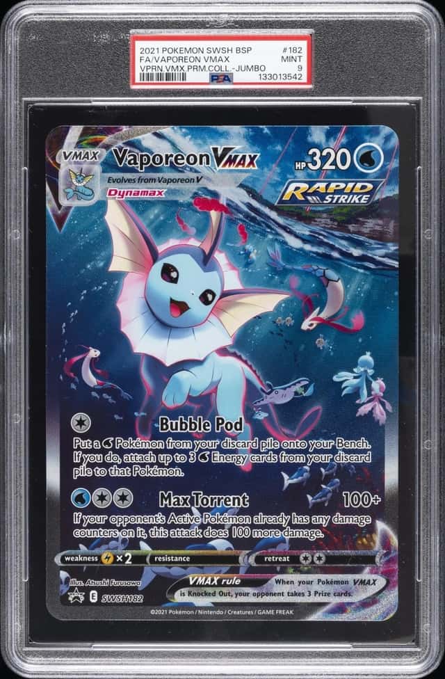 2021 POKEMON SWSH BLACK STAR PROMO JUMBO  #182 FULL ART/VAPOREON VMAX PSA 9
