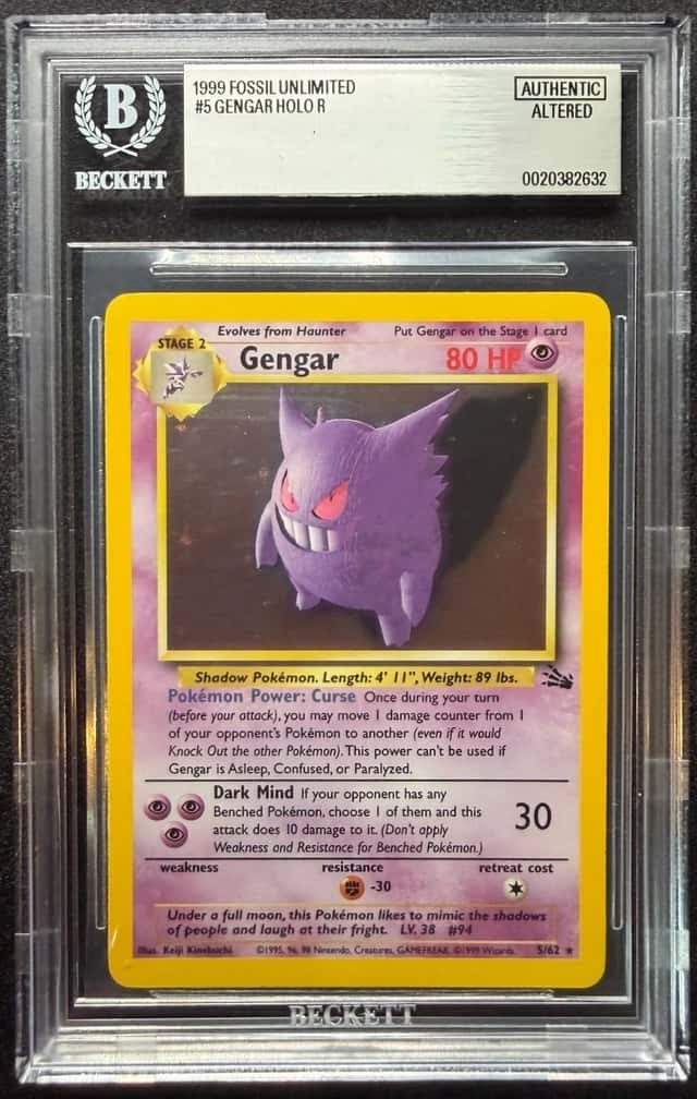 1999 Pokemon Fossil Gengar HOLO Rare Incomplete Holo Error 5/62 BGS Altered