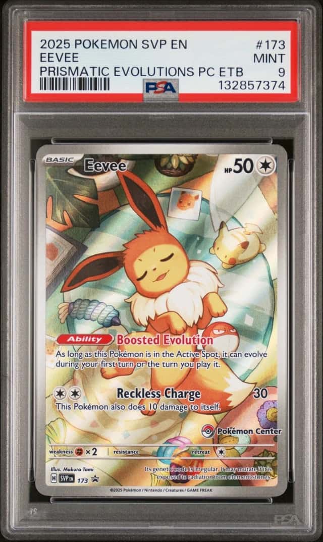 2025 POKEMON PRISMATIC EVOLUTIONS POKEMON CENTER ETB PROMO #173 EEVEE PSA 9
