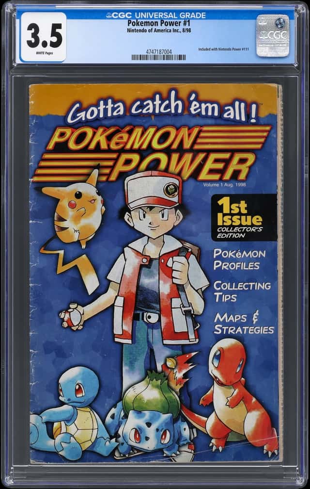 Aug. 1998 Pokemon Power #1 Pikachu Cover (Newsstand) - CGC 3.5 - Included With Nintendo Power #111 - Featuring Pikachu, Ash, Squirtle, Bulbasaur and Charmander