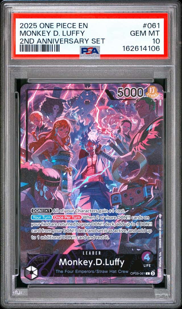 One Piece Monkey D. Luffy English 2nd Anniversary OP09-061 PSA 10 Gem Mint