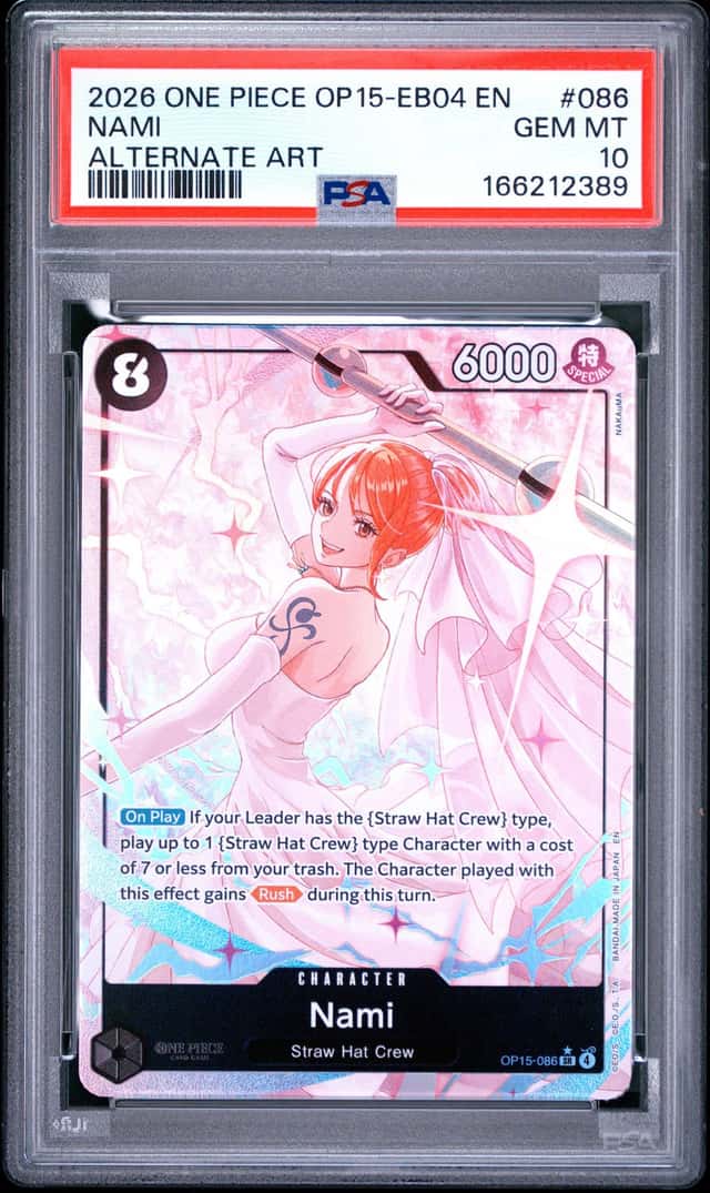 2026 ONE PIECE OP15-EB04-ADVENTURE ON KAMI'S ISLAND ALTERNATE ART NAMI PSA 10