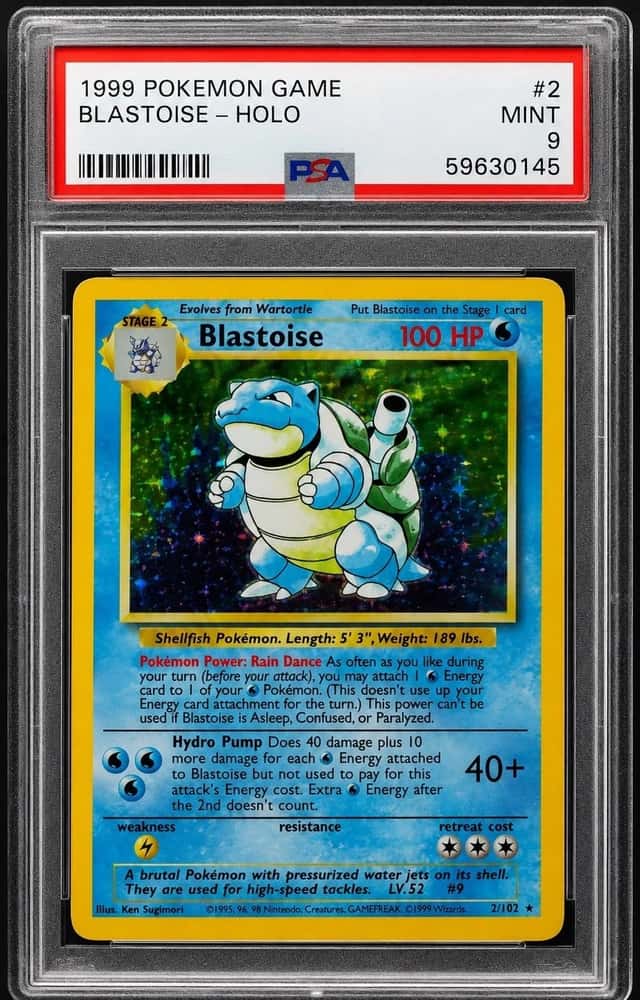 PSA 9 1999 Pokemon TCG Blastoise Base Set Holo Rare 2/102 English