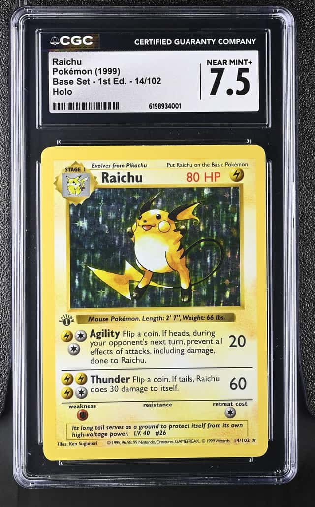 Raichu 14/102 Base Set Shadowless 1st Edition Holo CGC 7.5 NM+ English Pokemon