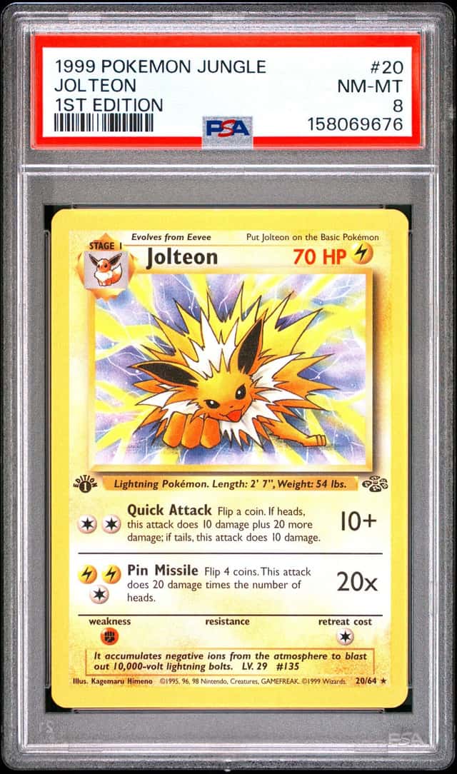 1999 POKEMON JUNGLE 1ST EDITION #20 JOLTEON PSA 8