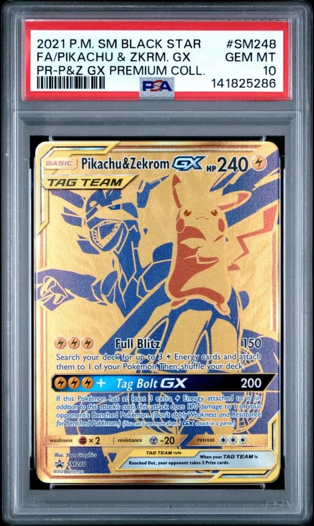 2021 POKEMON SM PREMIUM COLLECTION #SM248 FULL ART/PIKACHU & ZEKROM GX PSA 10