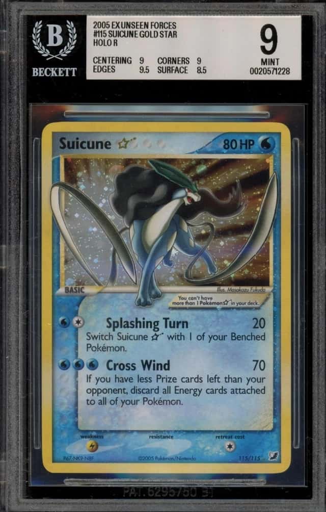 Pokemon Suicune Gold Star Holo EX Unseen Forces 115 BGS 9 Mint