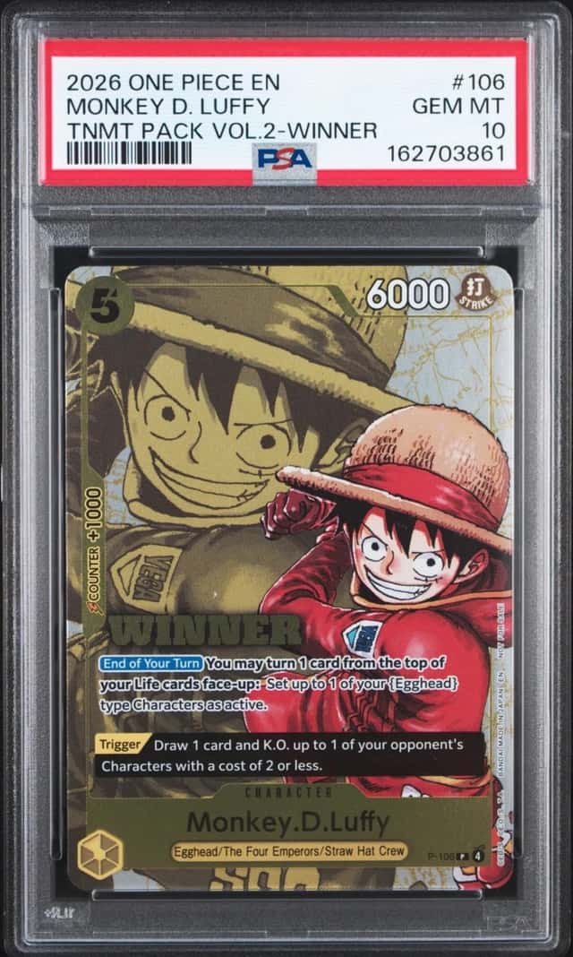 One Piece Monkey D. Luffy Tournament Pk. Vol.2 P-106 Winner PSA 10 Gem Mint