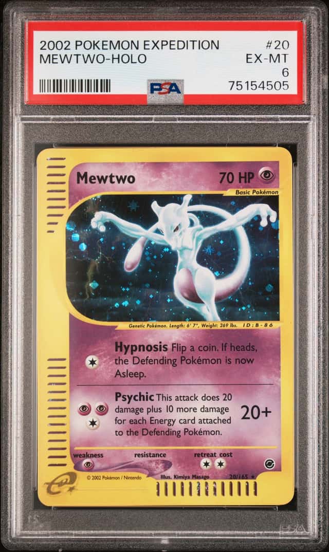 2002 Pokémon Expedition Base Set Mewtwo Holo 20/165 PSA 6 EX-MT e-Reader