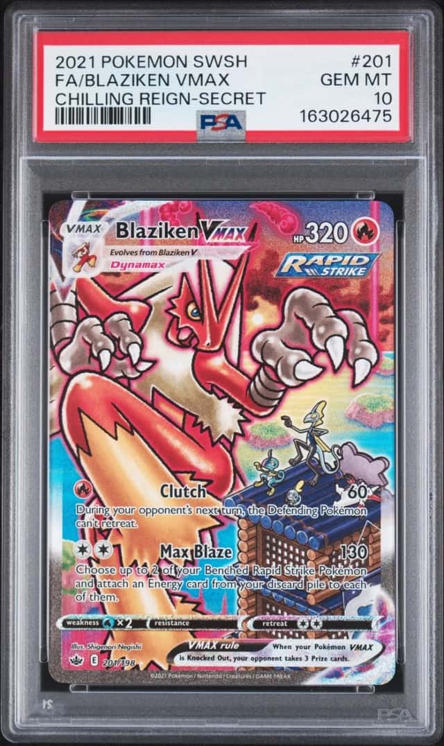 2021 POKEMON SWORD & SHIELD CHILLING REIGN SECRET FULL ART/BLAZIKEN VMAX PSA 10