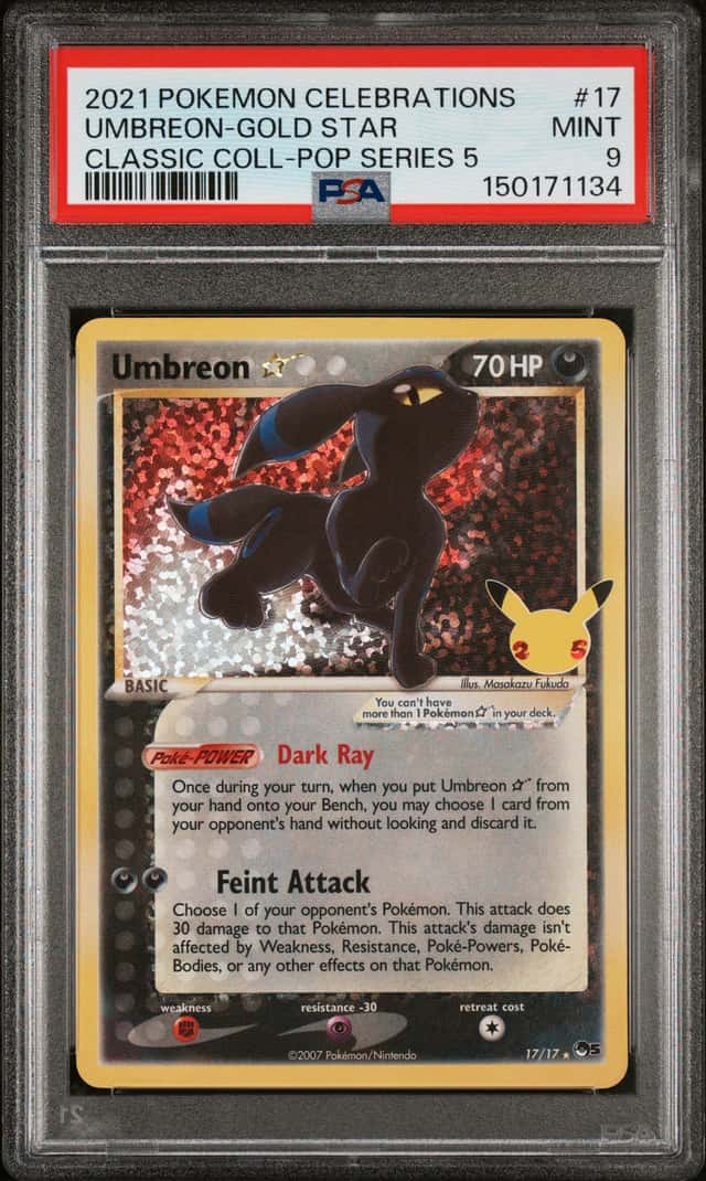 Pokemon 2021 Celebrations Classic Collection Umbreon Gold Star 17/17 Holo PSA 9