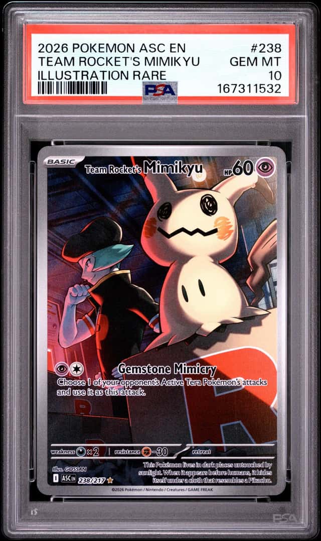 2026 POKEMON ASCENDED HEROES ILLUSTRATION RARE #238 TEAM ROCKET'S MIMIKYU PSA 10