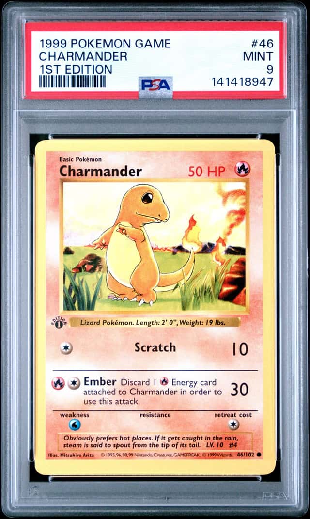 1999 Pokemon Base Set Shadowless 1st Edition Charmander #46 PSA 9 MINT