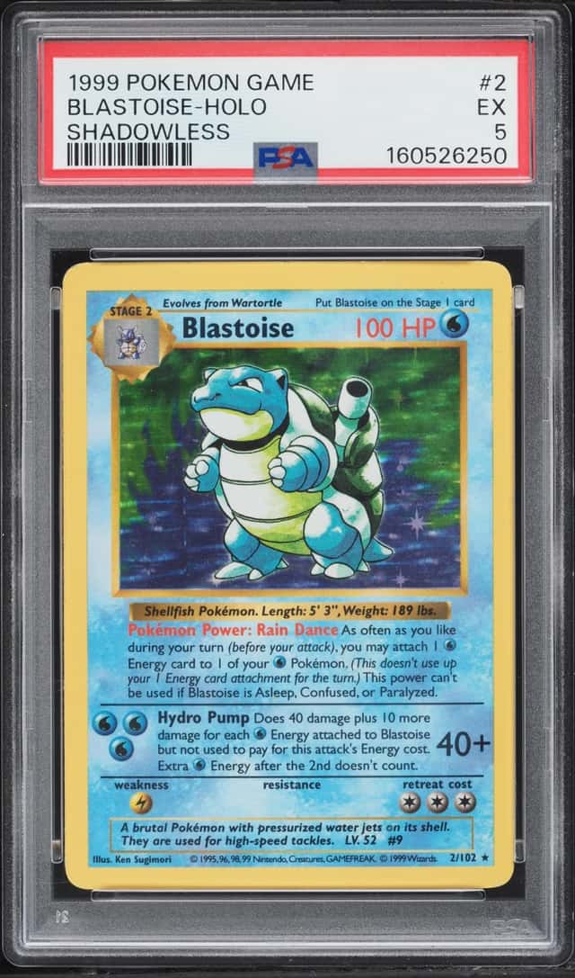 1999 Pokemon Base Set Shadowless Holo Blastoise #2 PSA 5 EX