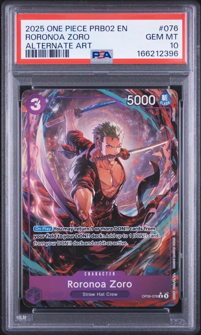 2025 ONE PIECE PRB02-PREMIUM BOOSTER ALTERNATE ART #076 RORONOA ZORO PSA 10