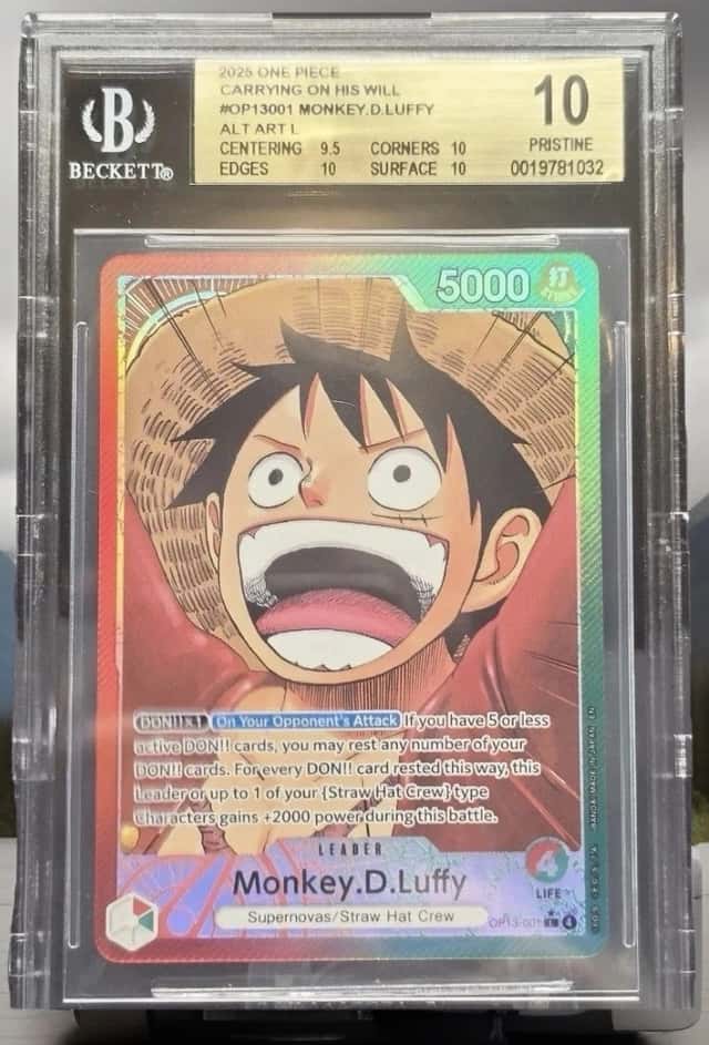 BGS 10 Pristine Monkey D Luffy Alt Art Leader OP13-001  One Piece 🔥
