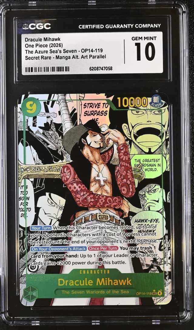 One Piece Dracule Mihawk OP14-119 Manga Alt. Art Parallel CGC 10