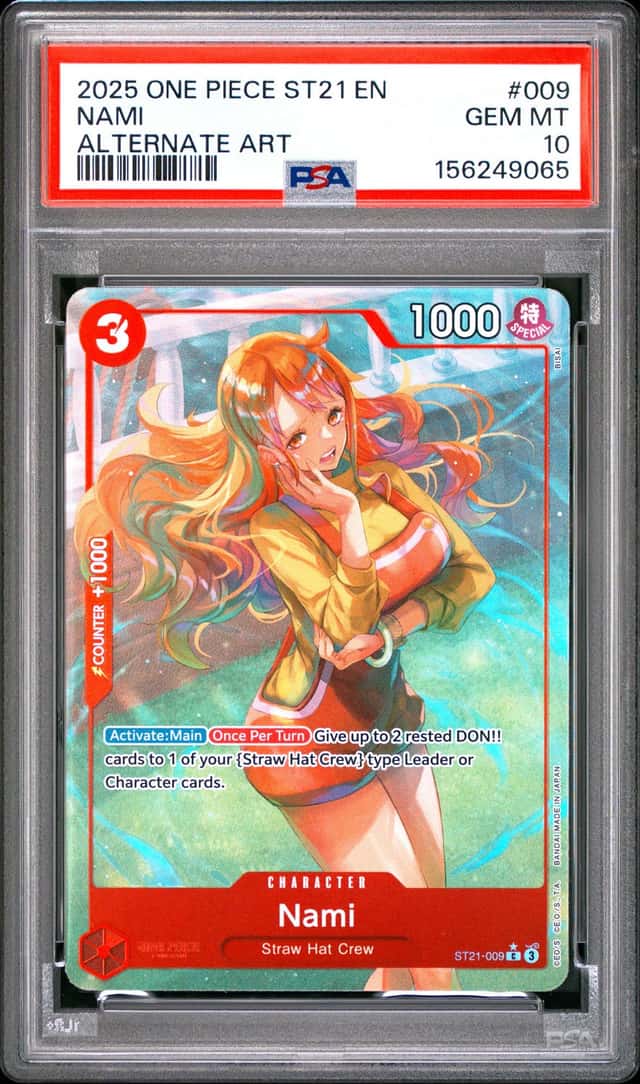 PSA 10 2025 ONE PIECE STARTER DECK ST21 EX GEAR 5 009 NAMI ALTERNATE ART