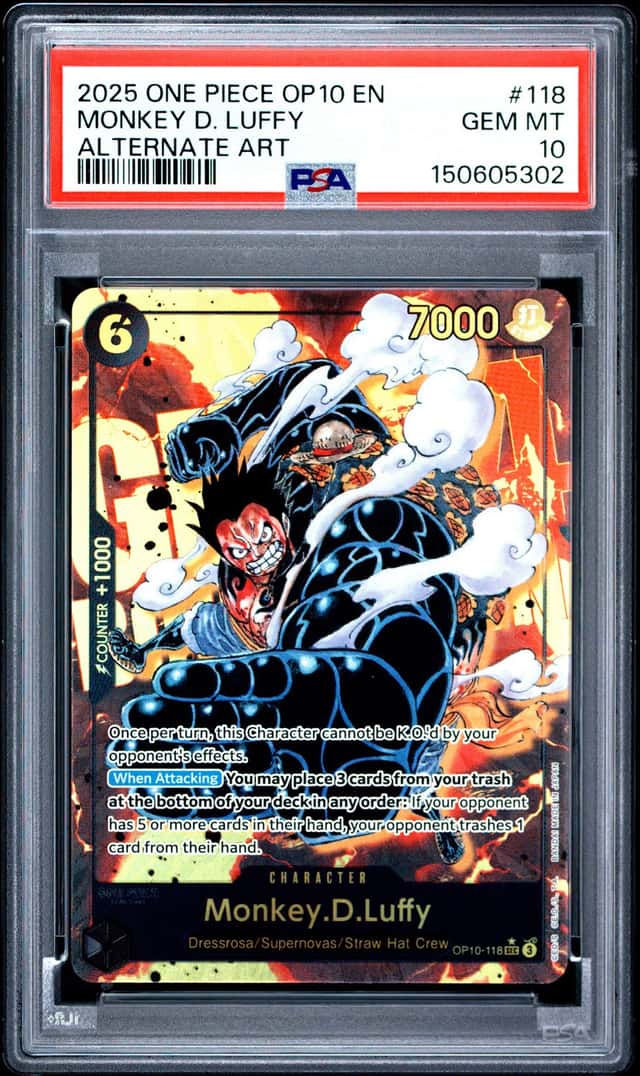ONE PIECE MONKEY D. LUFFY 2025 OP10-ROYAL BLOOD #118 ALT ART PSA 10