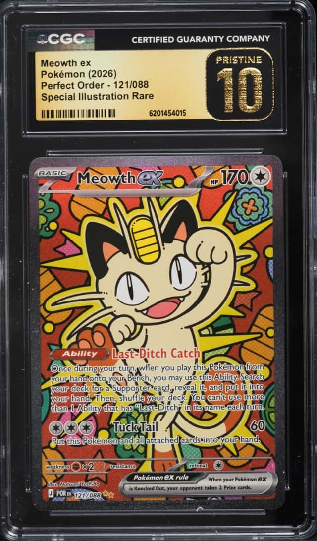 2026 Pokemon Mega Evolution Perfect Order SIR Meowth EX #121 CGC 10 PRISTINE