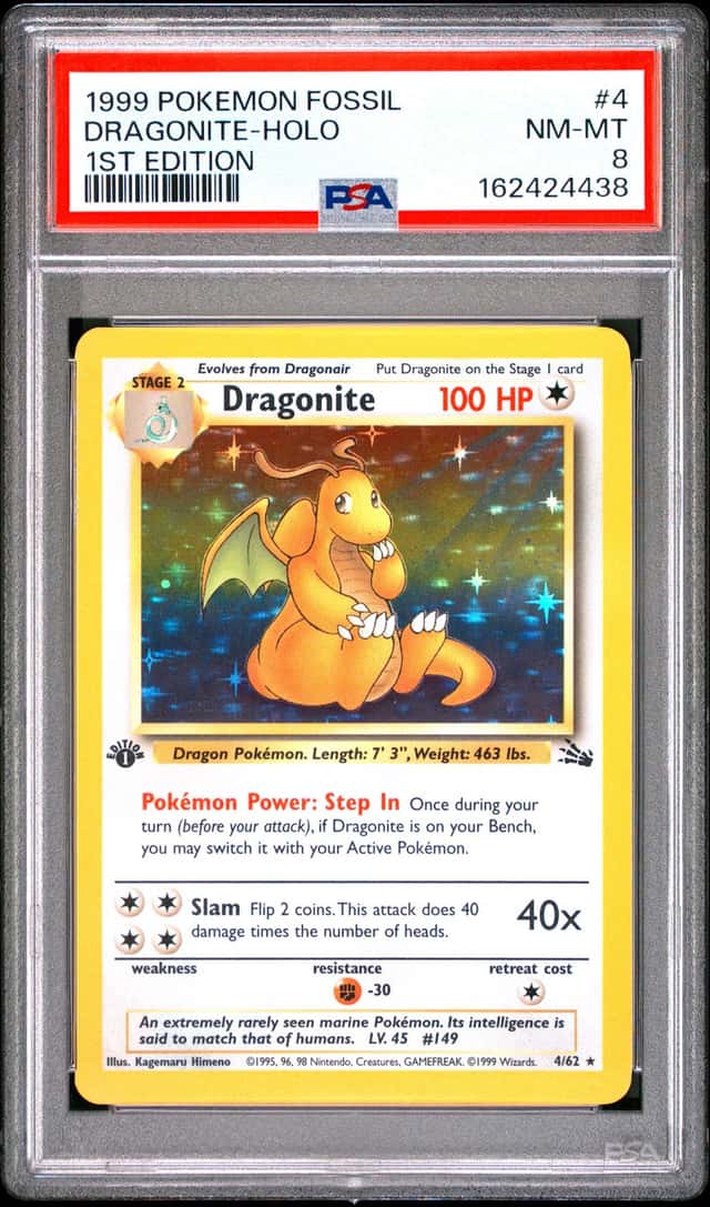 1999 Pokemon Fossil 1st Edition #4 Dragonite Holo PSA 8 NM-MT