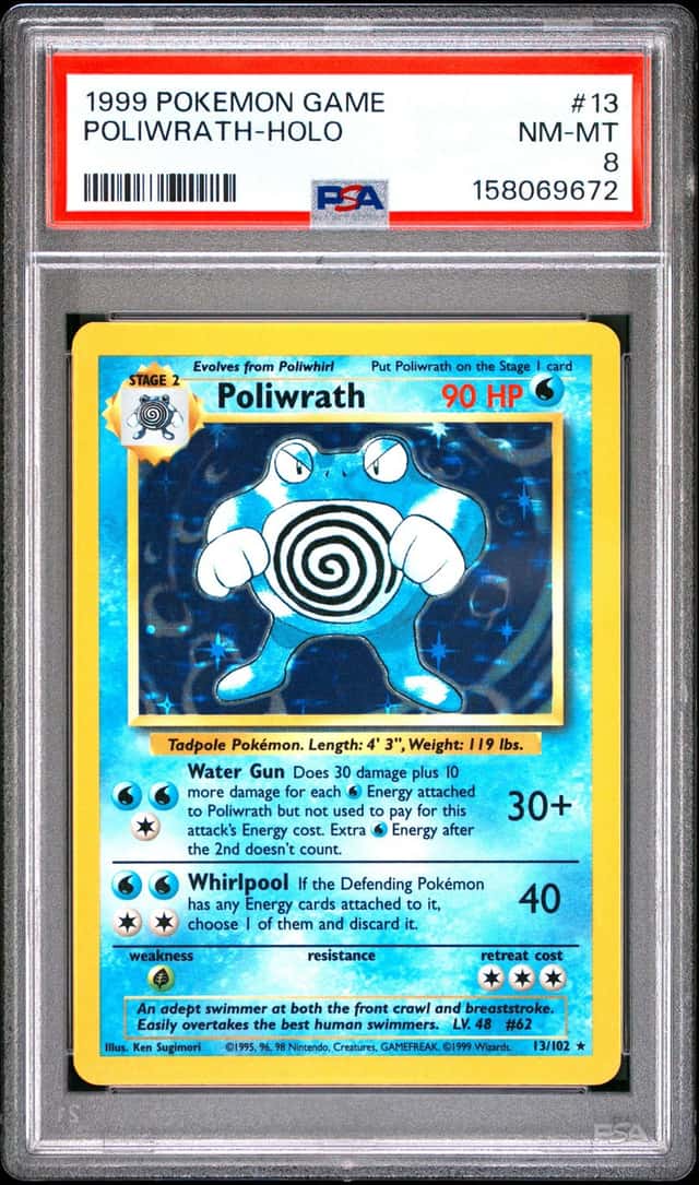 1999 POKEMON BASE SET UNLIMITED #13 POLIWRATH-HOLO PSA 8