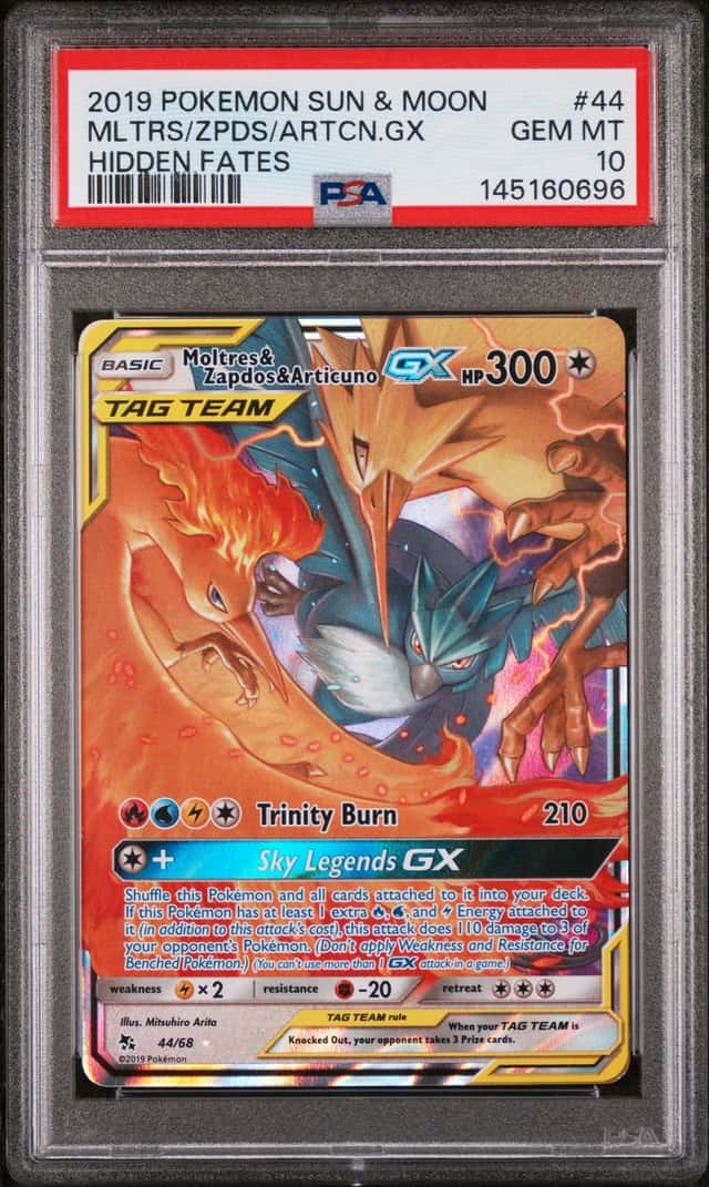 Pokemon Moltres Zapdos Articuno GX Holo PSA 10 Hidden Fates 44/68 GEM MINT