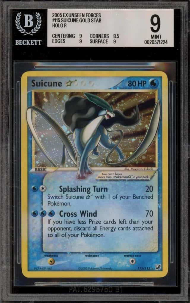 Pokemon Suicune Gold Star Holo EX Unseen Forces 115 BGS 9 Mint