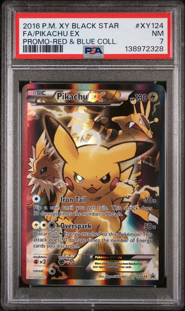 Pokemon Pikachu EX Black Star Promo XY124 Red & Blue Coll. Full Art PSA 7