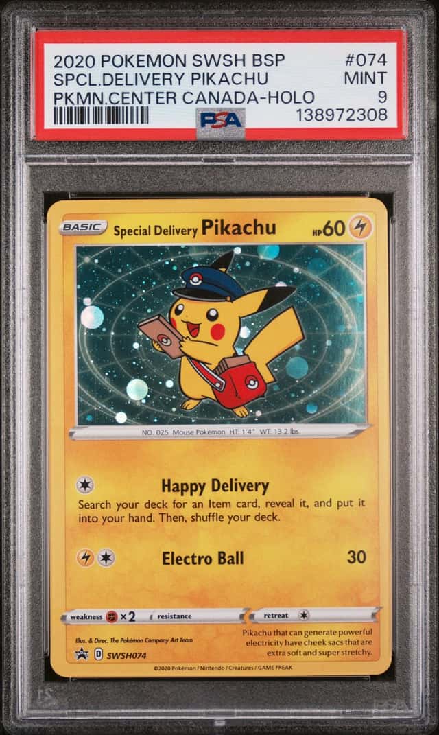 Pokemon Special Delivery Pikachu Holo Swsh Promo 074 P.M. Center Canada PSA 9
