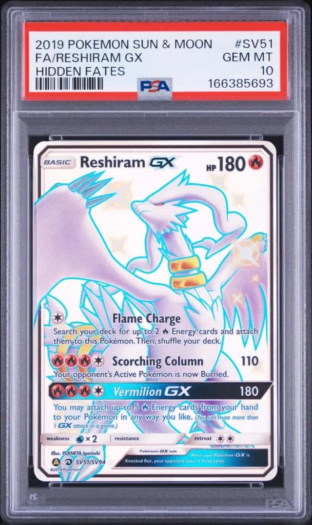 Pokemon Reshiram Gx Hidden Fates Full Art SV51/SV94 PSA 10 Gem Mint