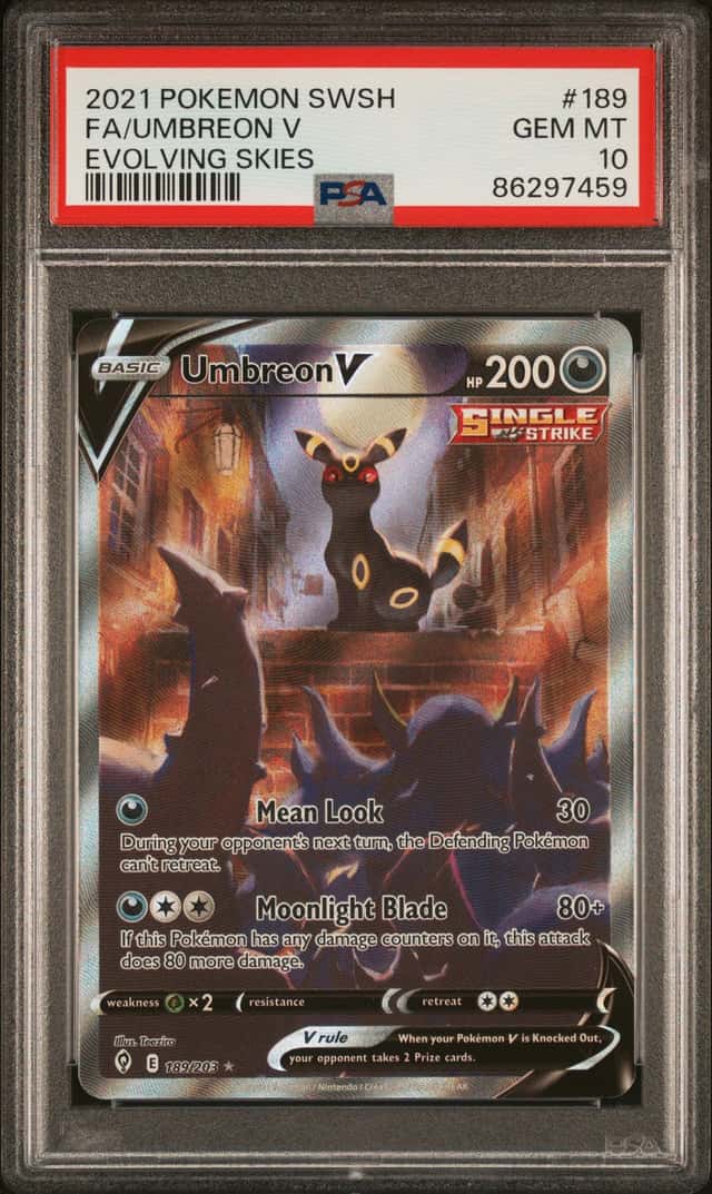 2021 POKEMON SWORD & SHIELD EVOLVING SKIES #189 FULL ART/UMBREON V PSA 10