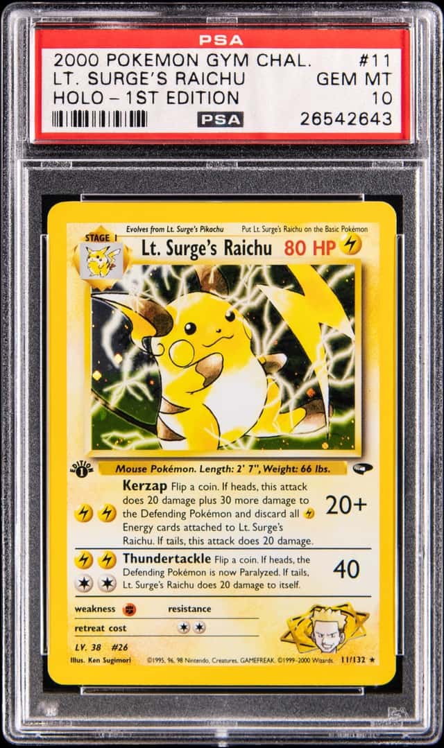 2000 Pokemon Gym Challenge 1st Edition Holo #11 Lt. Surge's Raichu - PSA GEM MT 10