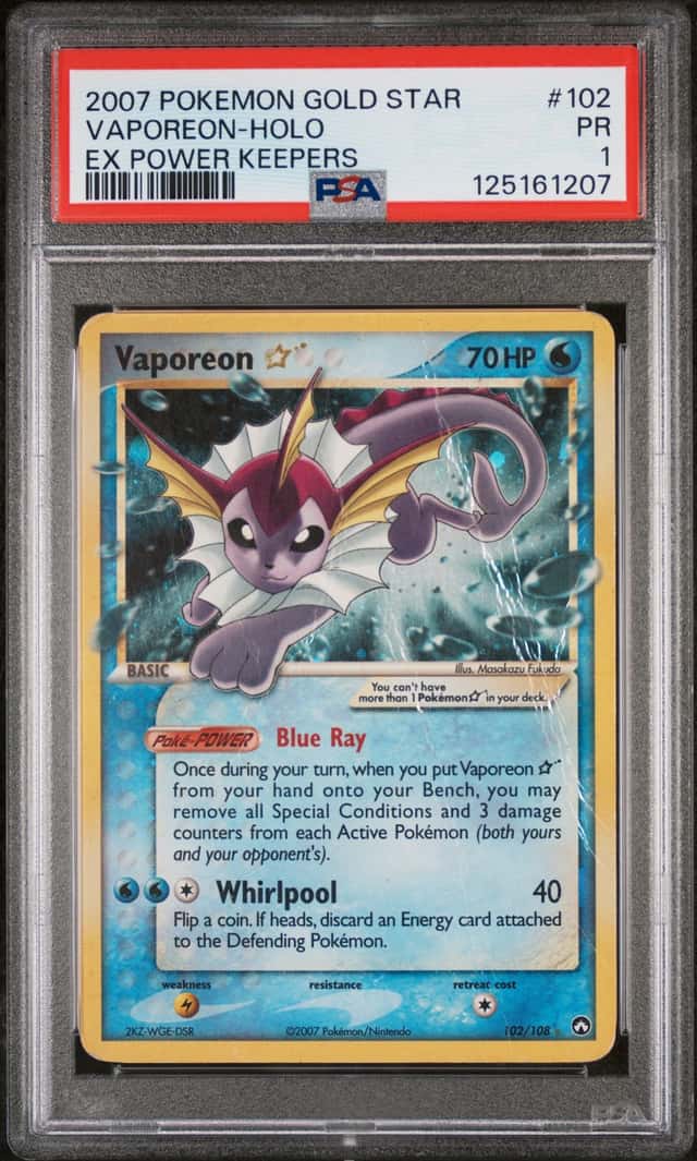 2007 Pokemon EX Power Keepers Holo Vaporeon Gold Star #102 PSA 1 PR
