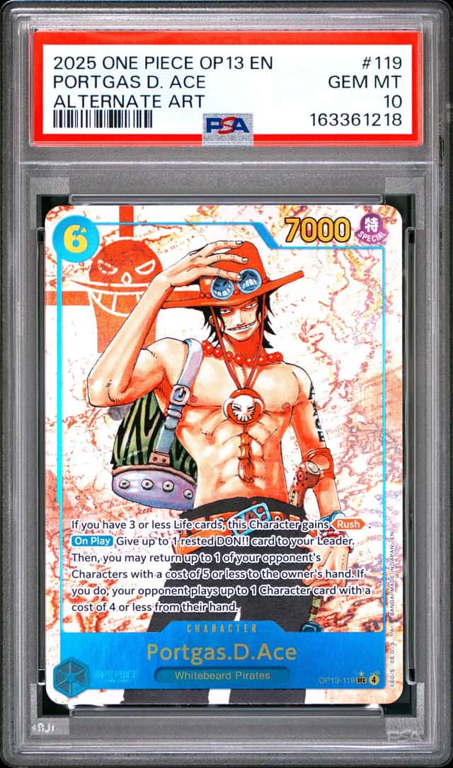 2025 One Piece OP13 En Alternate Art #119 Portgas D. Ace PSA 10 GEM MINT