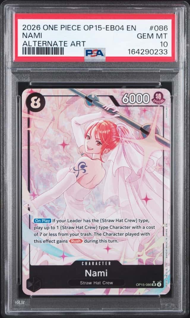 2026 ONE PIECE OP15-EB04-ADVENTURE ON KAMI'S ISLAND ALTERNATE ART NAMI PSA 10