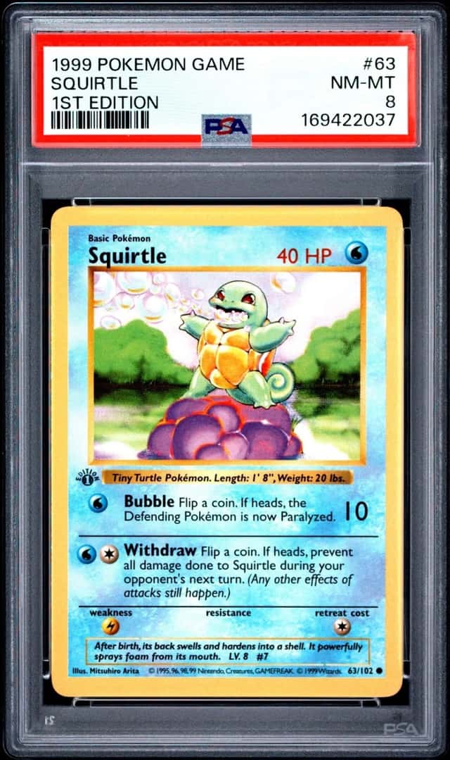1999 POKEMON BASE SET 1ST EDITION #63 SQUIRTLE PSA 8