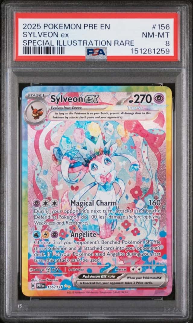 2025 POKEMON PRISMATIC EVOLUTIONS SPECIAL ILLUSTRATION RARE SYLVEON EX PSA 8